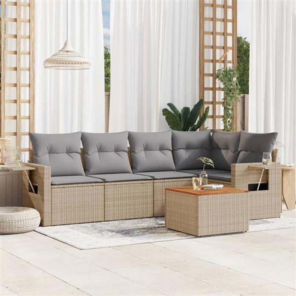 Grote foto vidaxl 6 delige loungeset met kussens poly rattan beige tuin en terras tuinmeubelen