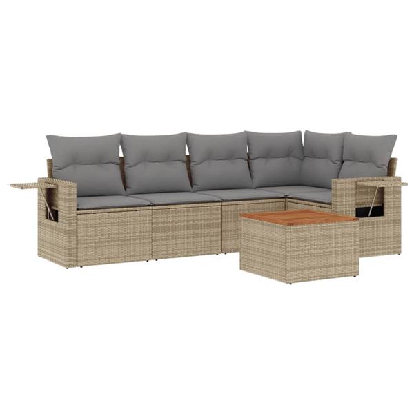 Grote foto vidaxl 6 delige loungeset met kussens poly rattan beige tuin en terras tuinmeubelen