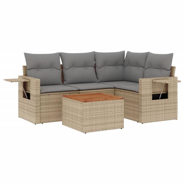 Grote foto vidaxl 5 delige loungeset met kussens poly rattan beige tuin en terras tuinmeubelen