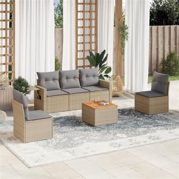 Grote foto vidaxl 6 delige loungeset met kussens poly rattan beige tuin en terras tuinmeubelen