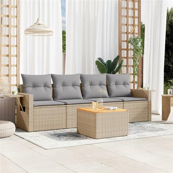 Grote foto vidaxl 5 delige loungeset met kussens poly rattan beige tuin en terras tuinmeubelen