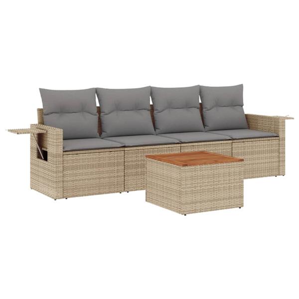 Grote foto vidaxl 5 delige loungeset met kussens poly rattan beige tuin en terras tuinmeubelen