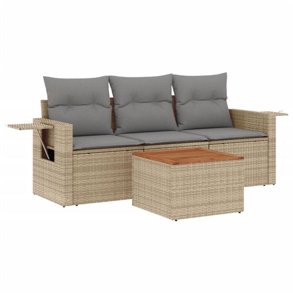 Grote foto vidaxl 4 delige loungeset met kussens poly rattan beige tuin en terras tuinmeubelen