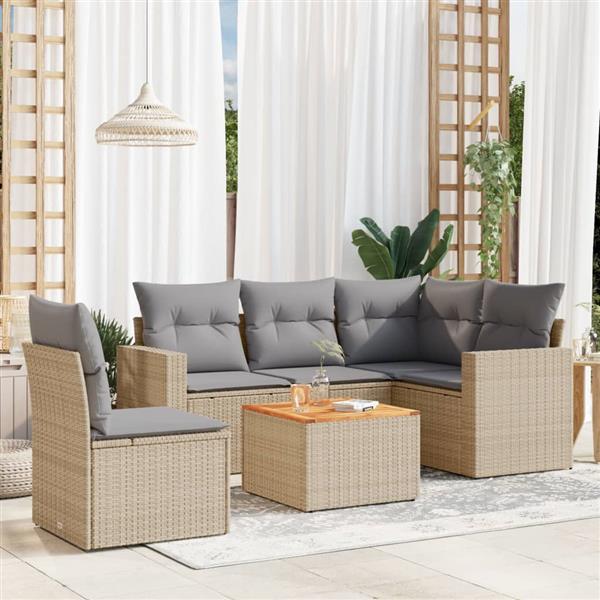 Grote foto vidaxl 6 delige loungeset met kussens poly rattan beige tuin en terras tuinmeubelen