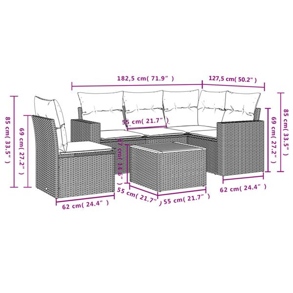 Grote foto vidaxl 6 delige loungeset met kussens poly rattan zwart tuin en terras tuinmeubelen