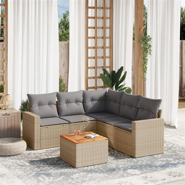 Grote foto vidaxl 6 delige loungeset met kussens poly rattan beige tuin en terras tuinmeubelen