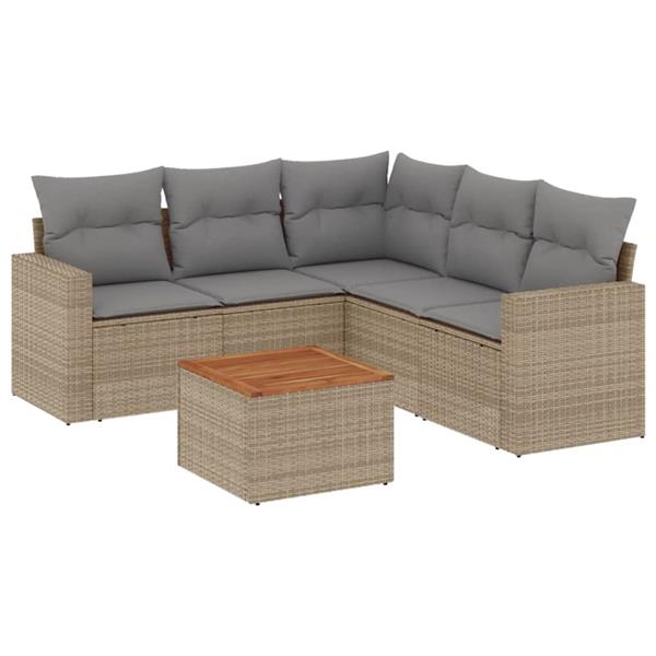 Grote foto vidaxl 6 delige loungeset met kussens poly rattan beige tuin en terras tuinmeubelen