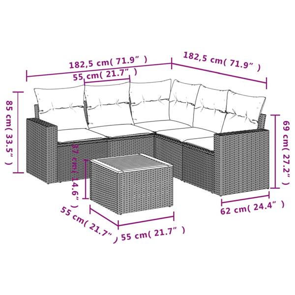 Grote foto vidaxl 6 delige loungeset met kussens poly rattan zwart tuin en terras tuinmeubelen