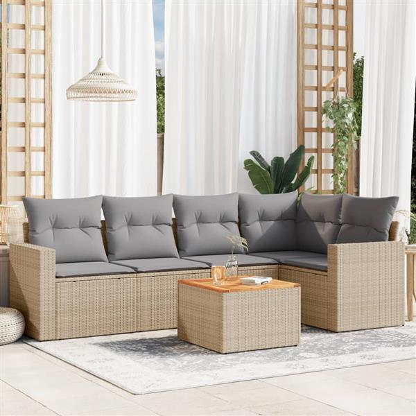 Grote foto vidaxl 6 delige loungeset met kussens poly rattan beige tuin en terras tuinmeubelen