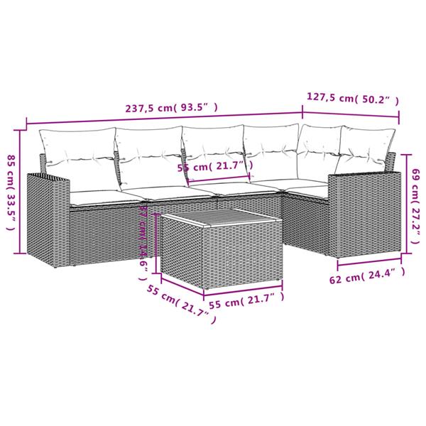 Grote foto vidaxl 6 delige loungeset met kussens poly rattan zwart tuin en terras tuinmeubelen