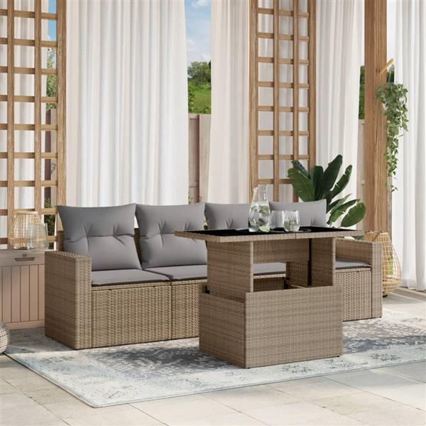 Grote foto vidaxl 5 delige loungeset met kussens poly rattan beige tuin en terras tuinmeubelen