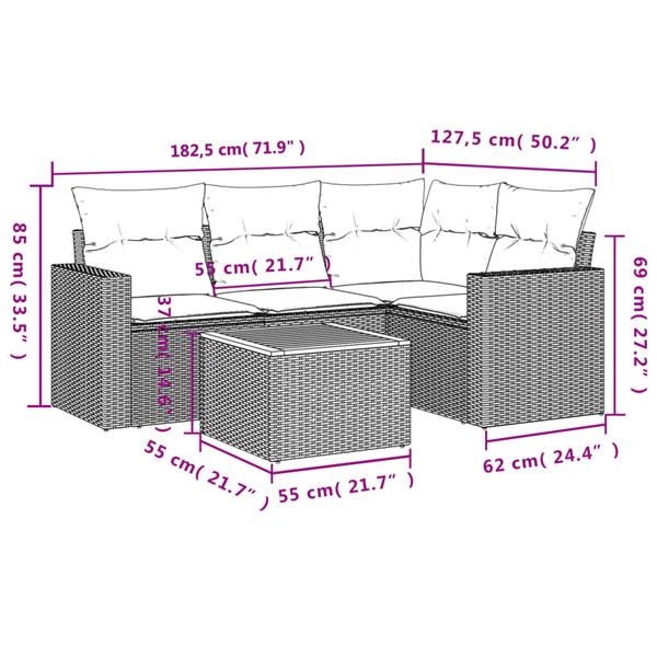 Grote foto vidaxl 5 delige loungeset met kussens poly rattan zwart tuin en terras tuinmeubelen