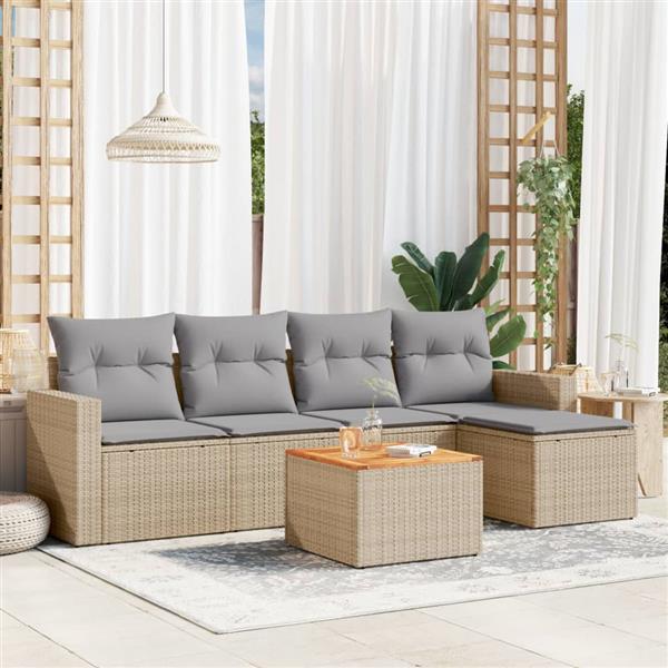 Grote foto vidaxl 6 delige loungeset met kussens poly rattan beige tuin en terras tuinmeubelen