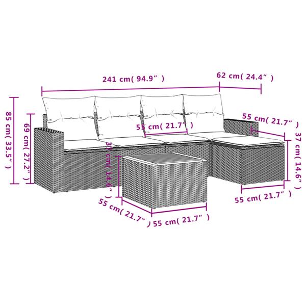 Grote foto vidaxl 6 delige loungeset met kussens poly rattan beige tuin en terras tuinmeubelen