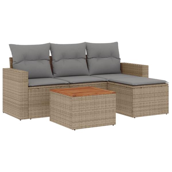 Grote foto vidaxl 5 delige loungeset met kussens poly rattan beige tuin en terras tuinmeubelen