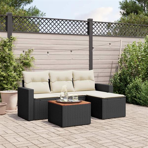 Grote foto vidaxl 5 delige loungeset met kussens poly rattan zwart tuin en terras tuinmeubelen