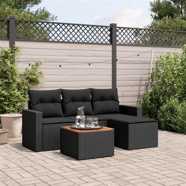 Grote foto vidaxl 5 delige loungeset met kussens poly rattan zwart tuin en terras tuinmeubelen