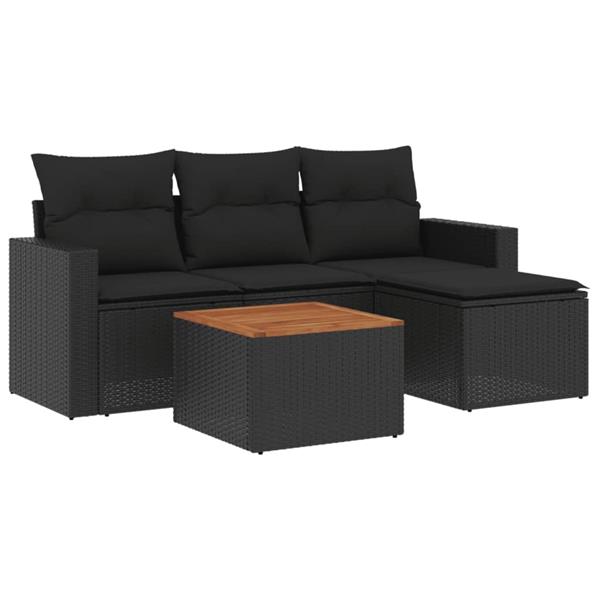 Grote foto vidaxl 5 delige loungeset met kussens poly rattan zwart tuin en terras tuinmeubelen