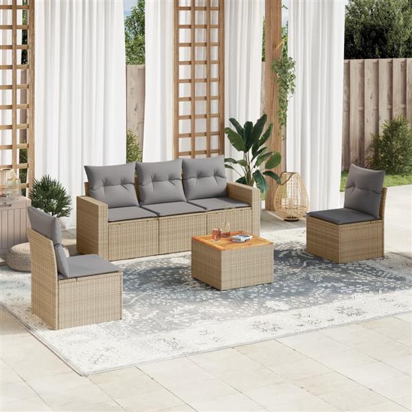 Grote foto vidaxl 6 delige loungeset met kussens poly rattan beige tuin en terras tuinmeubelen