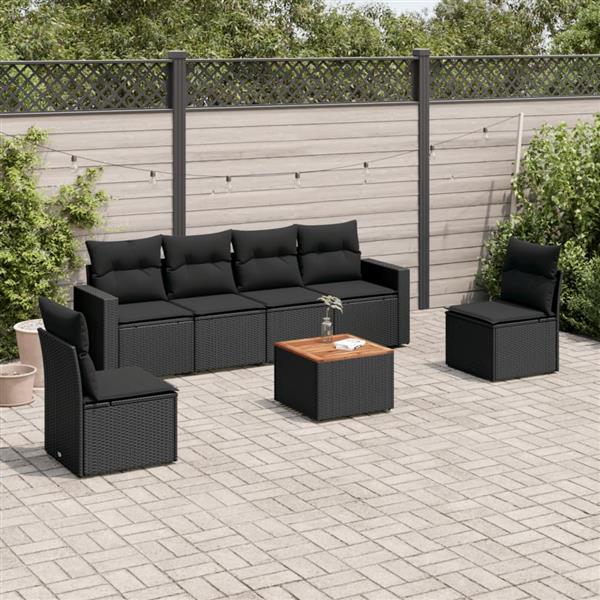 Grote foto vidaxl 7 delige loungeset met kussens poly rattan zwart tuin en terras tuinmeubelen