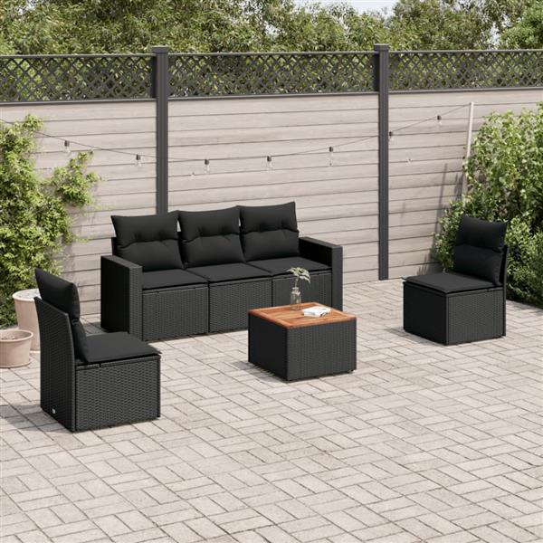 Grote foto vidaxl 6 delige loungeset met kussens poly rattan zwart tuin en terras tuinmeubelen