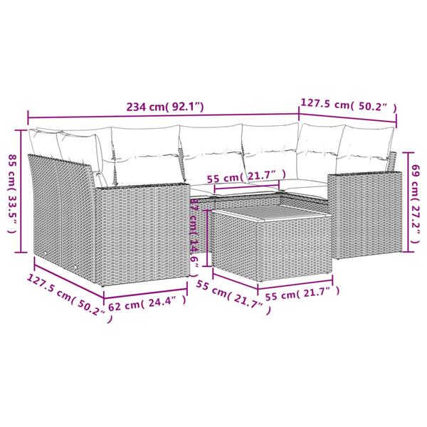 Grote foto vidaxl 7 delige loungeset met kussens poly rattan zwart tuin en terras tuinmeubelen