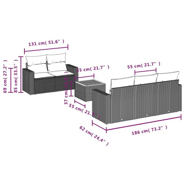 Grote foto vidaxl 6 delige loungeset met kussens poly rattan beige tuin en terras tuinmeubelen