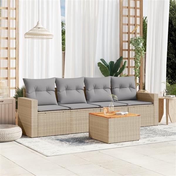 Grote foto vidaxl 5 delige loungeset met kussens poly rattan beige tuin en terras tuinmeubelen