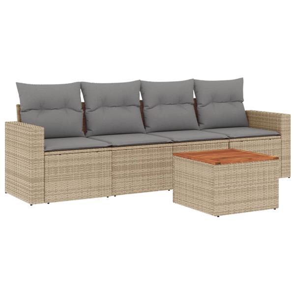 Grote foto vidaxl 5 delige loungeset met kussens poly rattan beige tuin en terras tuinmeubelen