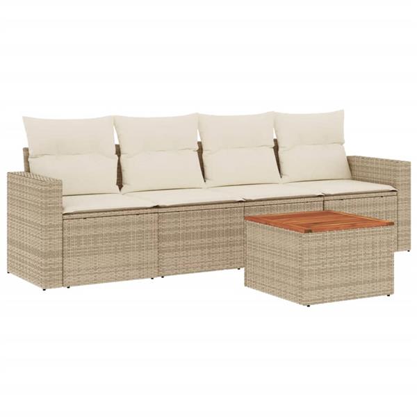 Grote foto vidaxl 5 delige loungeset met kussens poly rattan beige tuin en terras tuinmeubelen