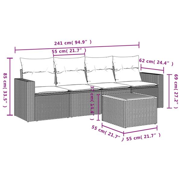 Grote foto vidaxl 5 delige loungeset met kussens poly rattan zwart tuin en terras tuinmeubelen