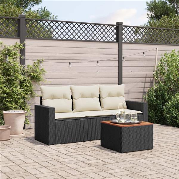 Grote foto vidaxl 4 delige loungeset met kussens poly rattan zwart tuin en terras tuinmeubelen