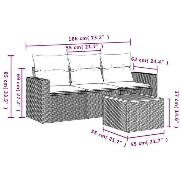 Grote foto vidaxl 4 delige loungeset met kussens poly rattan zwart tuin en terras tuinmeubelen