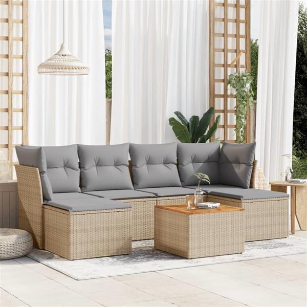 Grote foto vidaxl 7 delige loungeset met kussens poly rattan beige tuin en terras tuinmeubelen