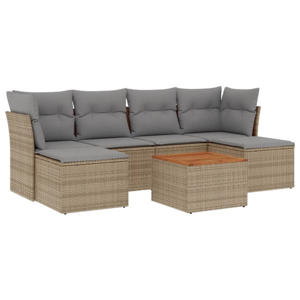 Grote foto vidaxl 7 delige loungeset met kussens poly rattan beige tuin en terras tuinmeubelen