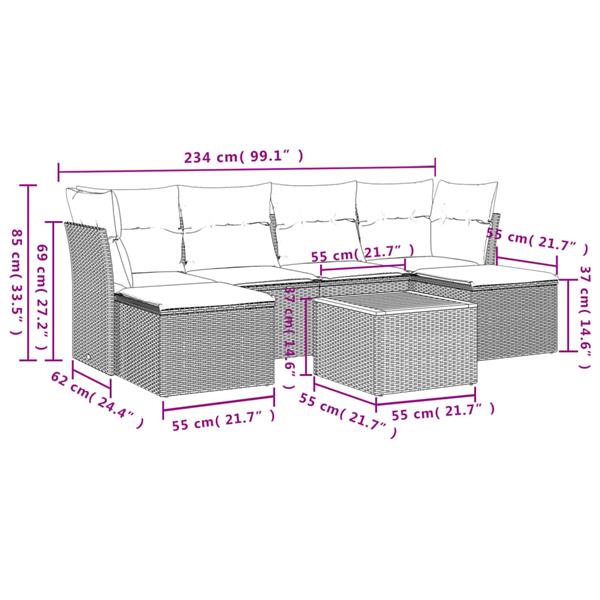 Grote foto vidaxl 7 delige loungeset met kussens poly rattan zwart tuin en terras tuinmeubelen