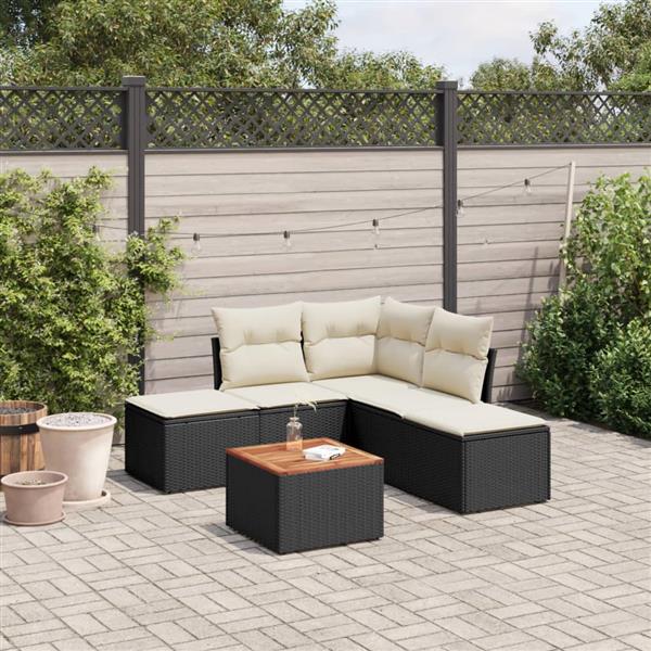 Grote foto vidaxl 6 delige loungeset met kussens poly rattan zwart tuin en terras tuinmeubelen