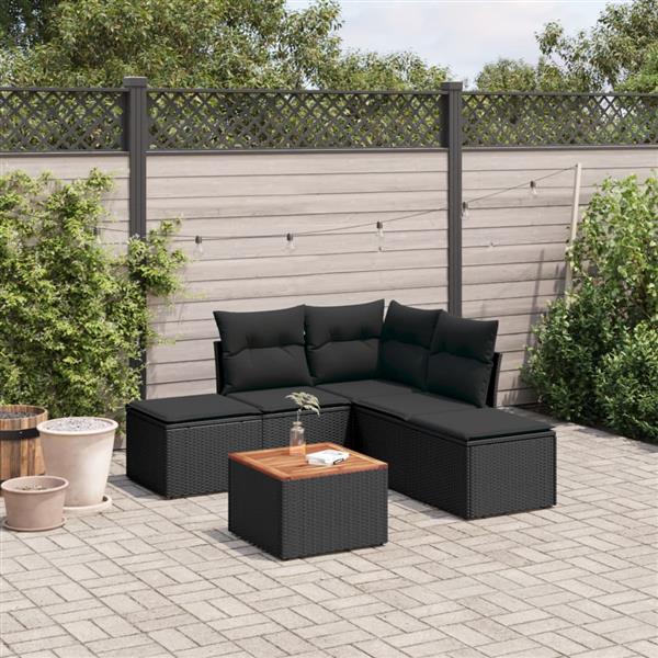 Grote foto vidaxl 6 delige loungeset met kussens poly rattan zwart tuin en terras tuinmeubelen