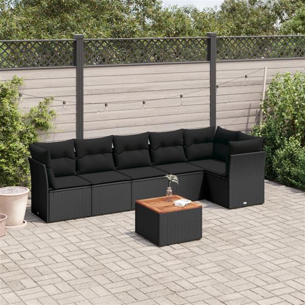 Grote foto vidaxl 7 delige loungeset met kussens poly rattan zwart tuin en terras tuinmeubelen