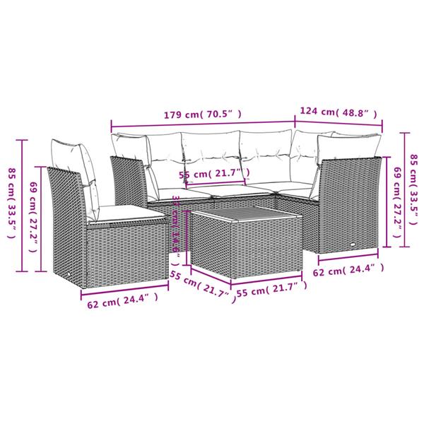 Grote foto vidaxl 6 delige loungeset met kussens poly rattan grijs tuin en terras tuinmeubelen