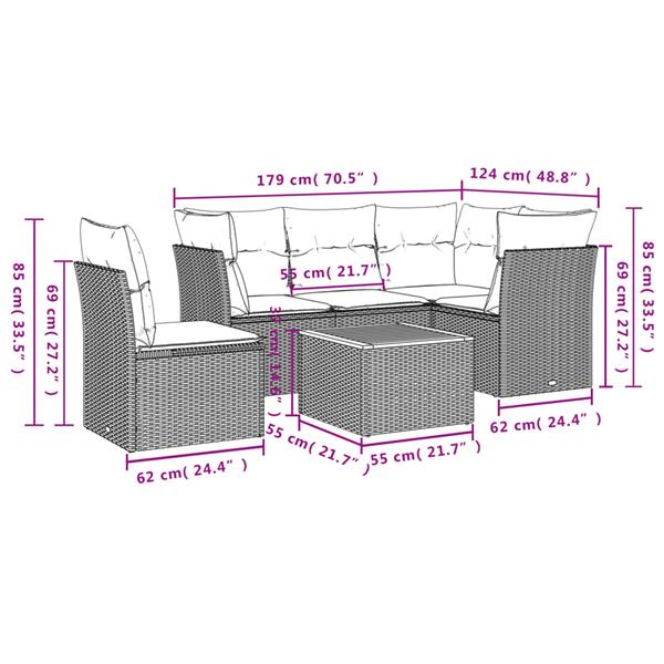 Grote foto vidaxl 6 delige loungeset met kussens poly rattan beige tuin en terras tuinmeubelen