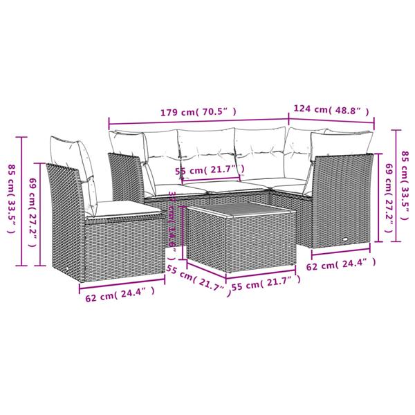 Grote foto vidaxl 6 delige loungeset met kussens poly rattan zwart tuin en terras tuinmeubelen