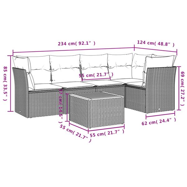 Grote foto vidaxl 6 delige loungeset met kussens poly rattan grijs tuin en terras tuinmeubelen