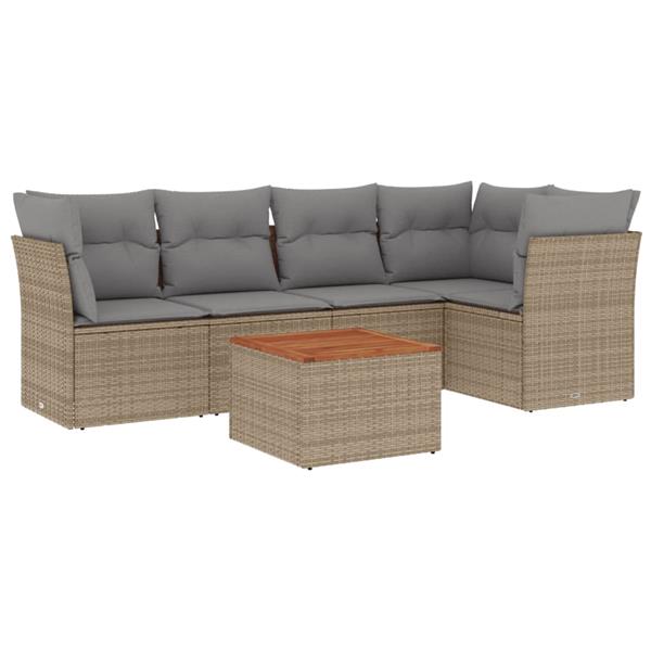 Grote foto vidaxl 6 delige loungeset met kussens poly rattan beige tuin en terras tuinmeubelen