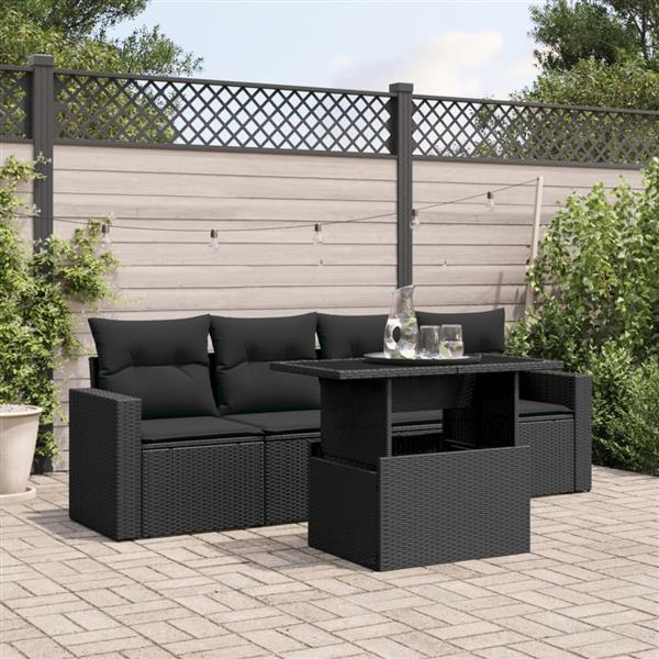 Grote foto vidaxl 5 delige loungeset met kussens poly rattan zwart tuin en terras tuinmeubelen