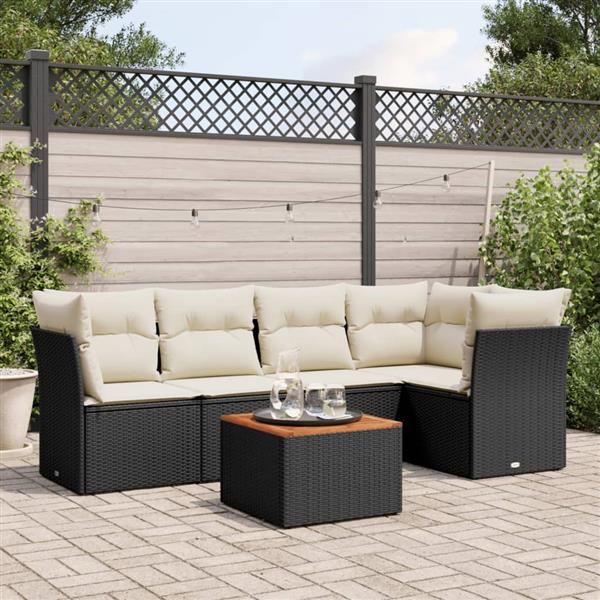 Grote foto vidaxl 6 delige loungeset met kussens poly rattan zwart tuin en terras tuinmeubelen