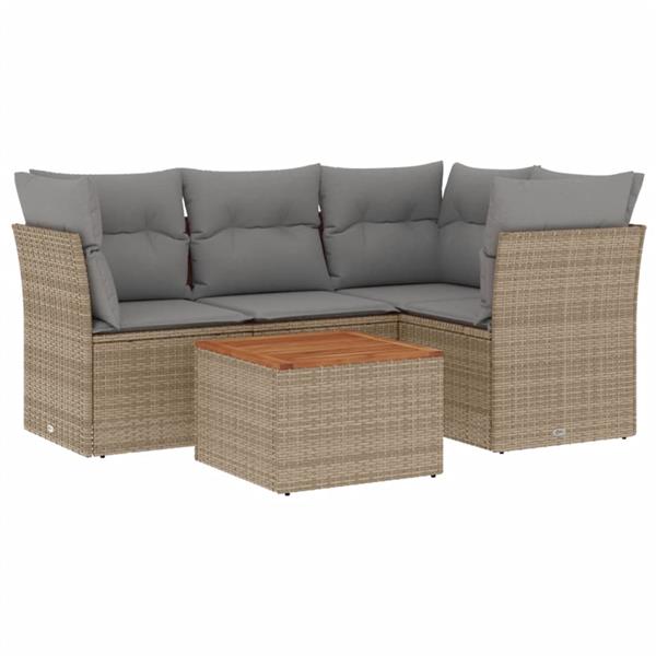 Grote foto vidaxl 5 delige loungeset met kussens poly rattan beige tuin en terras tuinmeubelen