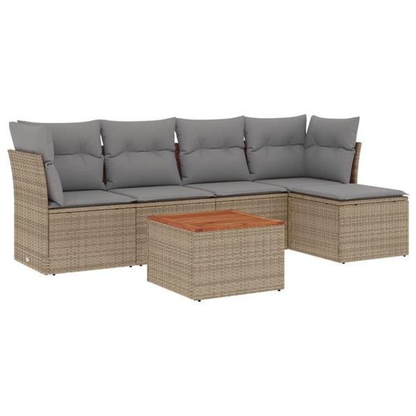 Grote foto vidaxl 6 delige loungeset met kussens poly rattan beige tuin en terras tuinmeubelen