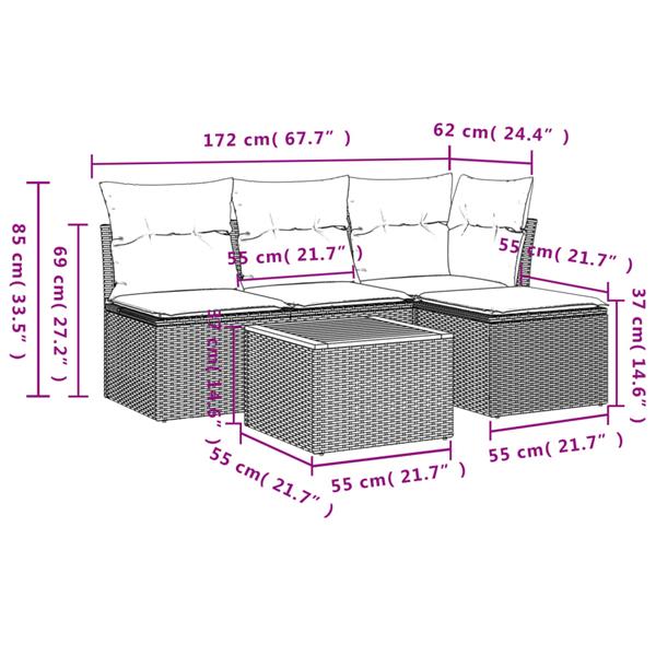 Grote foto vidaxl 5 delige loungeset met kussens poly rattan grijs tuin en terras tuinmeubelen