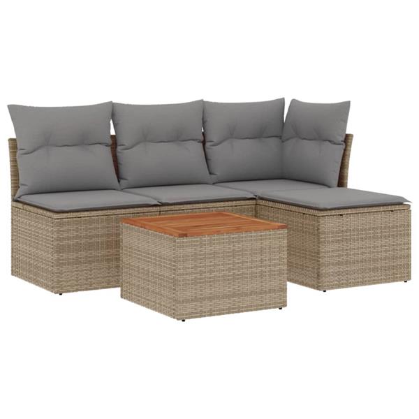 Grote foto vidaxl 5 delige loungeset met kussens poly rattan beige tuin en terras tuinmeubelen